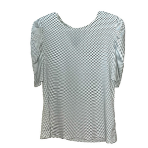 black and white polka dot short sleeve blouse with keyhole back